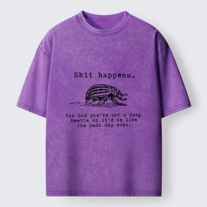 Tokyo-Lion Funny Dung Beetle Life Philosophy Washed T-Shirt