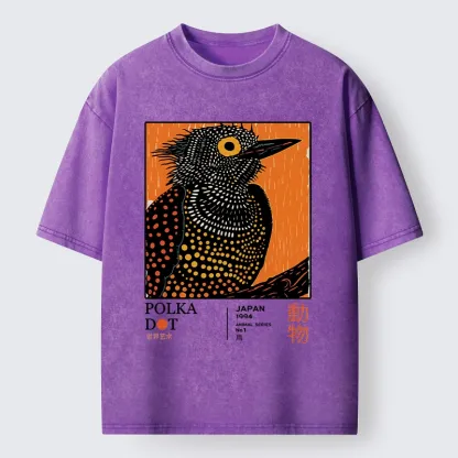 Tokyo-Lion Polka Dot Bird Japanese Art Poster Washed T-Shirt