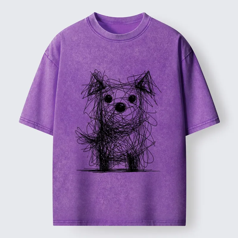 Tokyo-Lion Scruffy Dog Chaos Art Washed T-Shirt