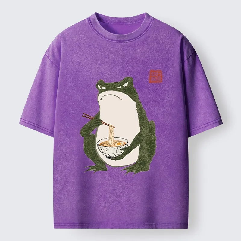 Tokyo-Lion Grumpy Frog Loves Ramen Washed T-Shirt