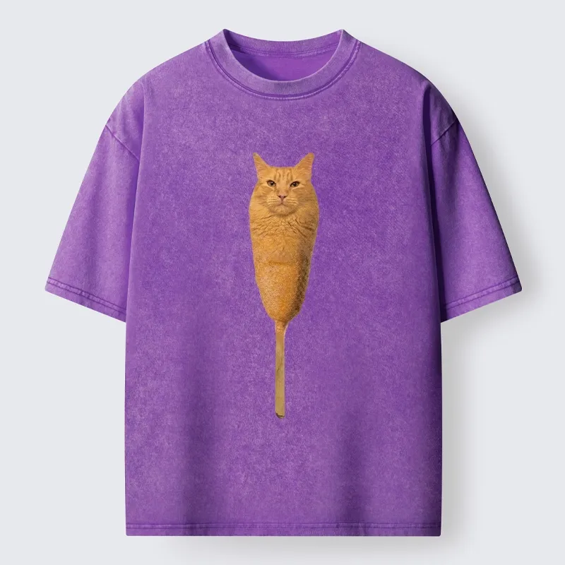 Tokyo-Lion Orange Cat Corn Dog Meme Washed T-Shirt
