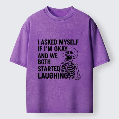 Tokyo-Lion Skeleton Mental Health Joke Washed T-Shirt