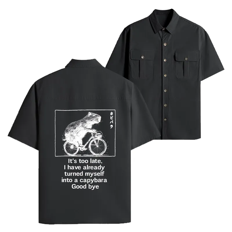 Tokyo-Lion Funny Capybara Riding A Bicycle Work Shirt