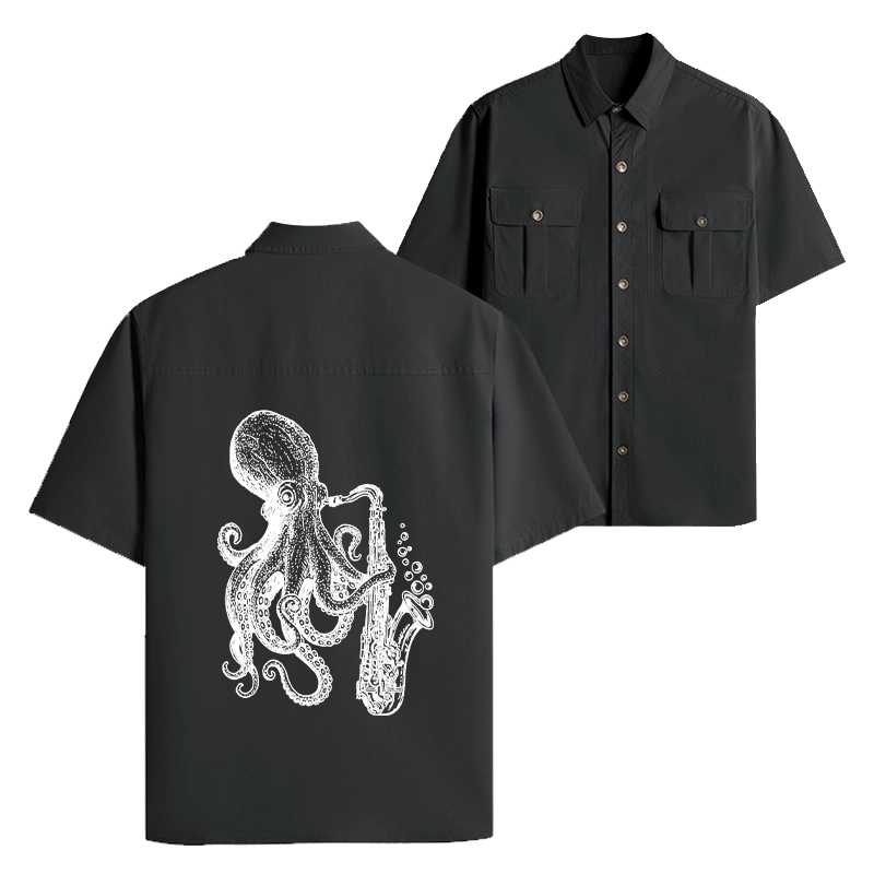 Tokyo-Lion Octopus Playing Saxophone Work Shirt