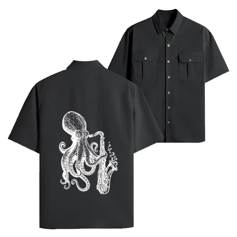 Tokyo-Lion Octopus Playing Saxophone Work Shirt