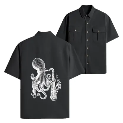 Tokyo-Lion Octopus Playing Saxophone Work Shirt