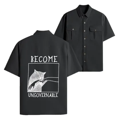 Tokyo-Lion Cat Biting Arm Work Shirt-Tokyo-Lion