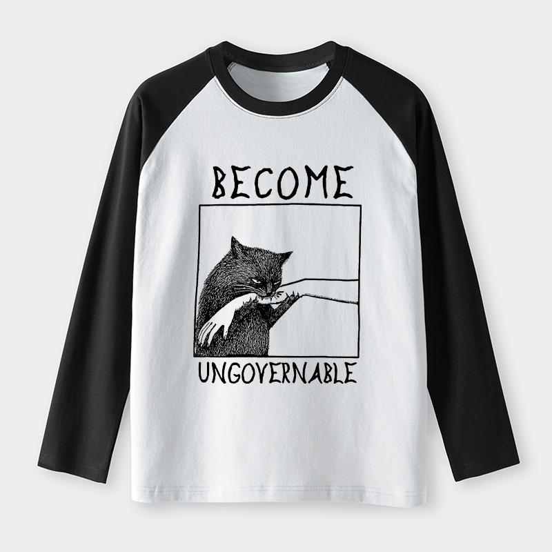 Tokyo-Lion Cat Biting Arm Raglan Long Sleeve T-shirt