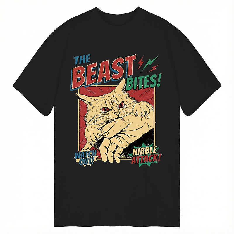 TokyoLion Vintage Horror Cat Bite Classic T-Shirt-Tokyo-Lion