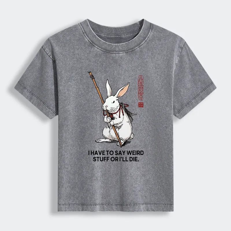 Tokyo-Lion Rabbit Gotta Say Weird Stuff Or Die Women's Washed T-shirt