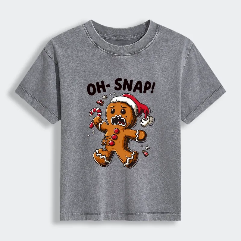 Tokyo-Lion Oh Snap The Gingerbread Man's Christmas Chaos Women's Washed T-shirt
