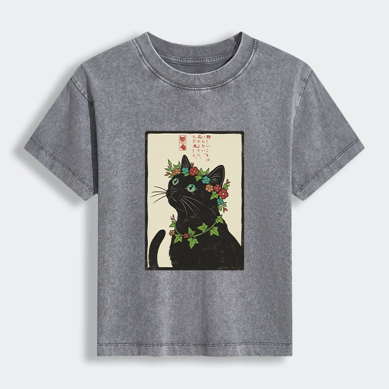 Tokyo-Lion The Flower-Crowned Cat Women's Washed T-shirt