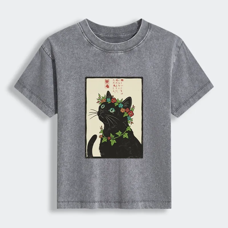 Tokyo-Lion The Flower-Crowned Cat Women's Washed T-shirt