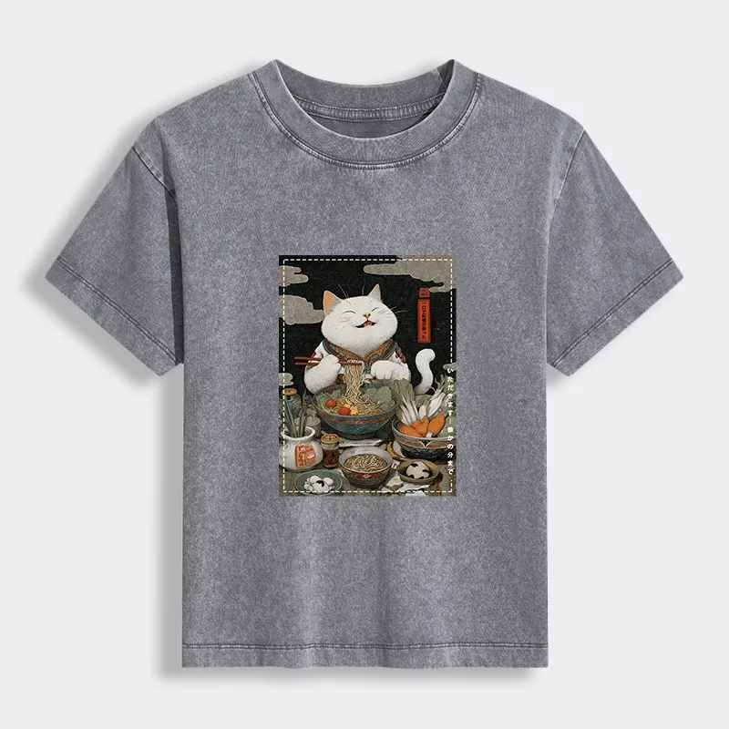 Tokyo-Lion The Ramen-Loving Cat Women's Washed T-shirt