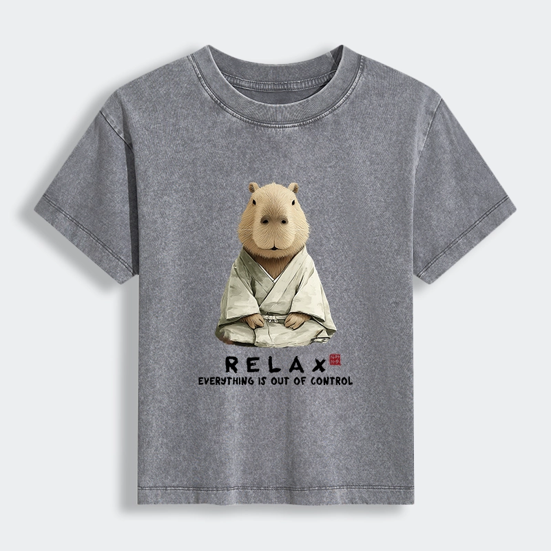 Tokyo-Lion Zen Capybara Relax, it's all chaos Women's Washed T-shirt