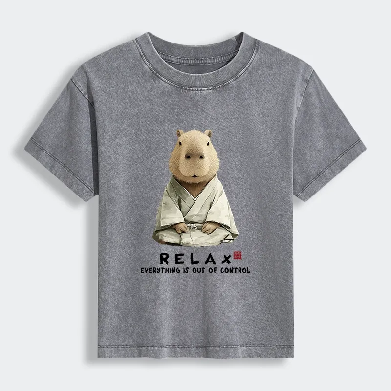 Tokyo-Lion Zen Capybara Relax, it's all chaos Women's Washed T-shirt
