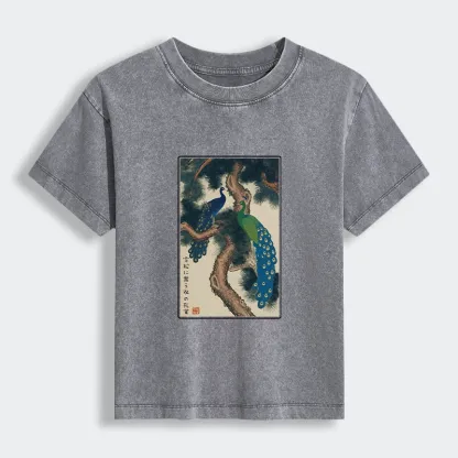 Tokyo-Lion Peacocks in Snowy Pines Women's Washed T-shirt