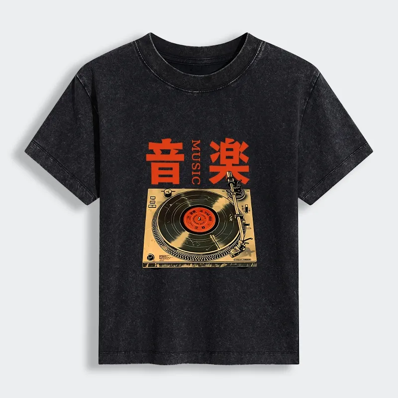Tokyo-Lion Retro Music Record Player Women's Washed T-shirt