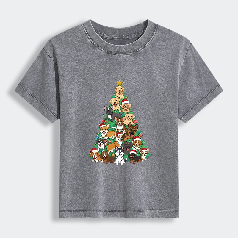 Tokyo-Lion Christmas Tree Dog Funny Women's Washed T-shirt