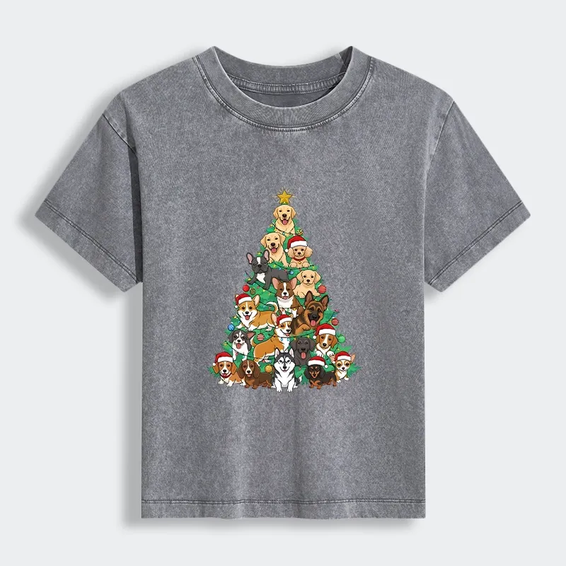 Tokyo-Lion Christmas Tree Dog Funny Women's Washed T-shirt