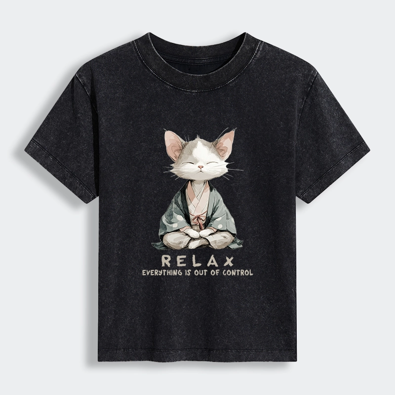 Tokyo-Lion Zen Cat Relaxation，Everything's Out Of Control Women's Washed T-shirt