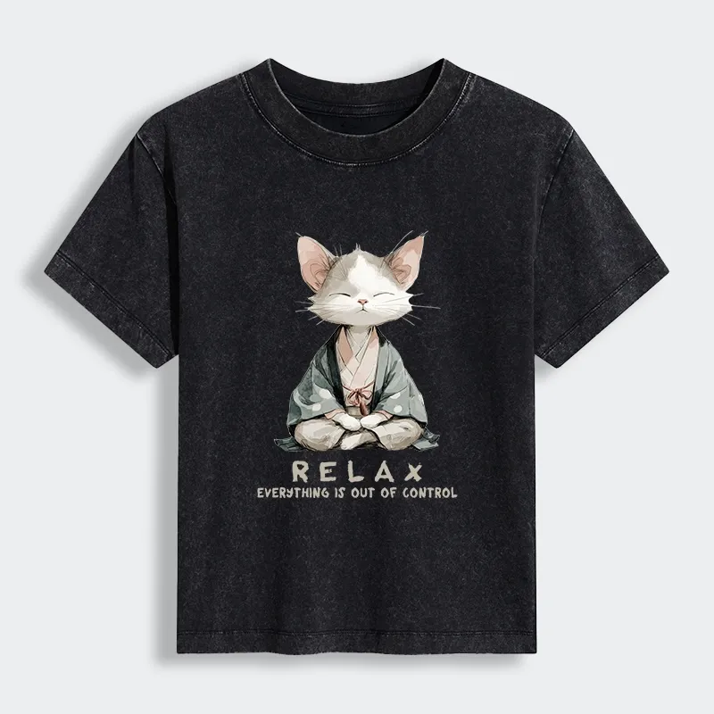 Tokyo-Lion Zen Cat Relaxation，Everything's Out Of Control Women's Washed T-shirt