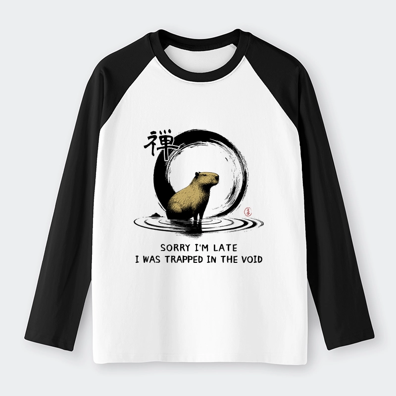 Tokyo-Lion Zen Capybara Was Trapped In The Void Raglan Long Sleeve T-shirt
