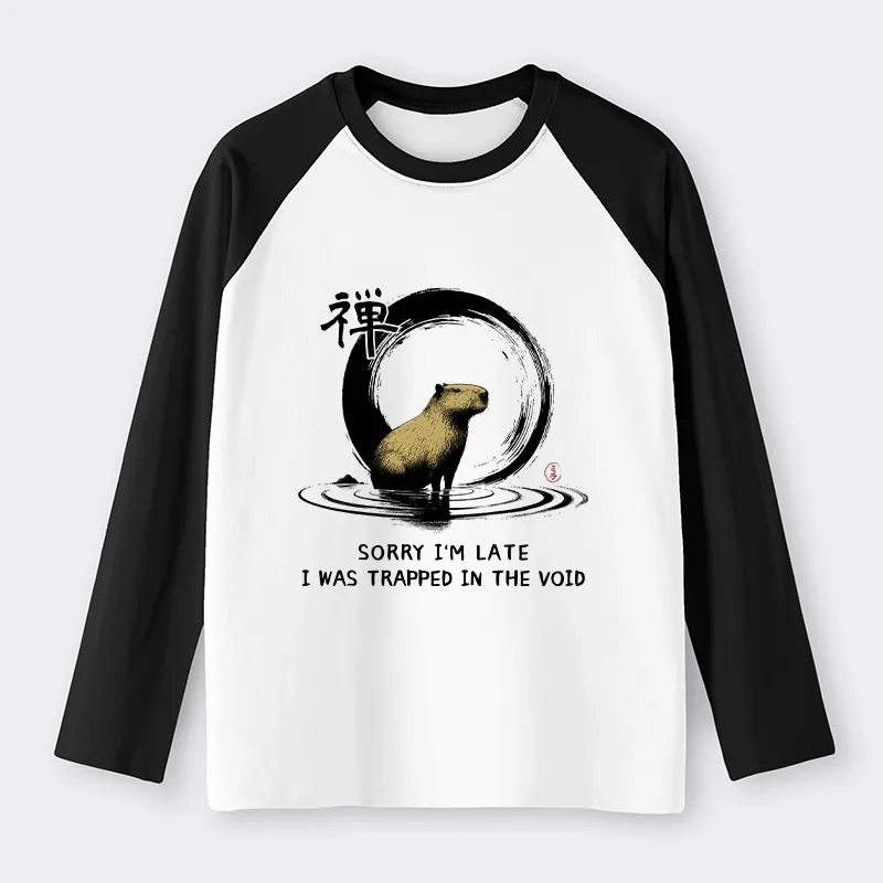 Tokyo-Lion Zen Capybara Was Trapped In The Void Raglan Long Sleeve T-shirt