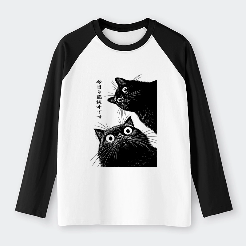 Tokyo-Lion The Cat Is Watching Today Raglan Long Sleeve T-shirt-Tokyo-Lion