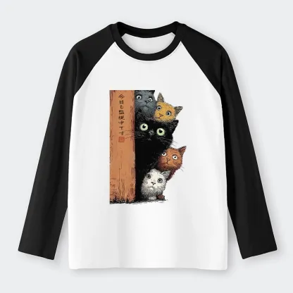Tokyo-Lion Five Cats Are Watching You Raglan Long Sleeve T-shirt