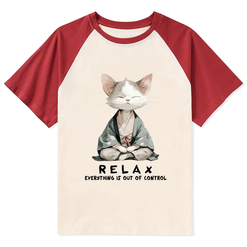 Tokyo-Lion Zen Cat Relaxation，Everything's Out Of Control Raglan T-shirt