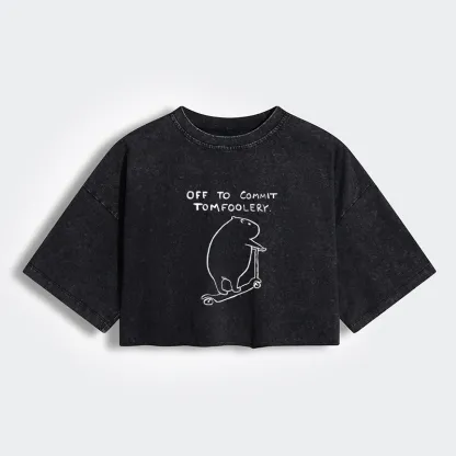 Tokyo-Lion Capybara Is Ready To Do Something Bad Women's Washed Crop T-Shirt