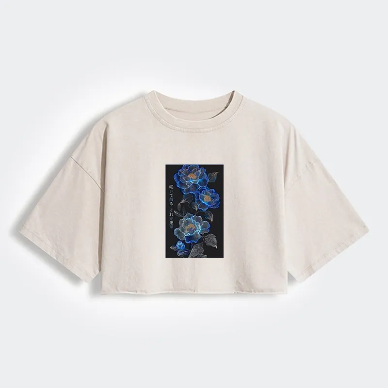 Tokyo-Lion The Sea Of Flowers In The Darkness Women's Washed Crop T-Shirt
