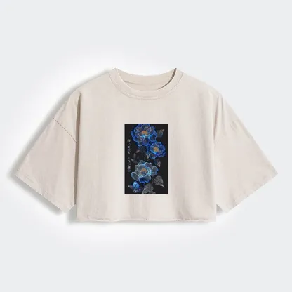 Tokyo-Lion The Sea Of Flowers In The Darkness Women's Washed Crop T-Shirt