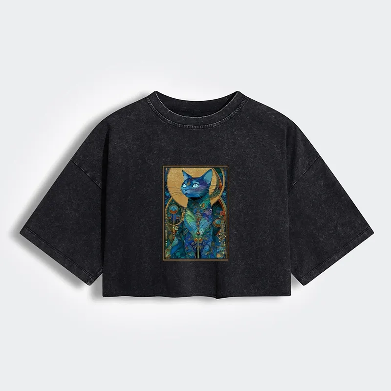Tokyo-Lion The Cat’s Plan To Rule Them All Women's Washed Crop T-Shirt