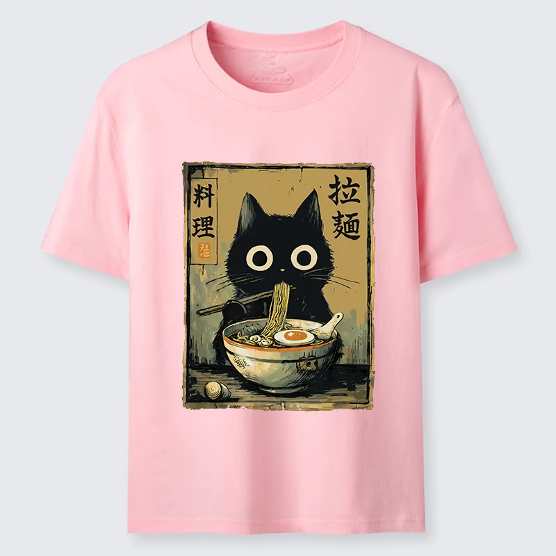 Tokyo-Tiger Cute Black Cat Eating Ramen Japan Classic T-Shirt