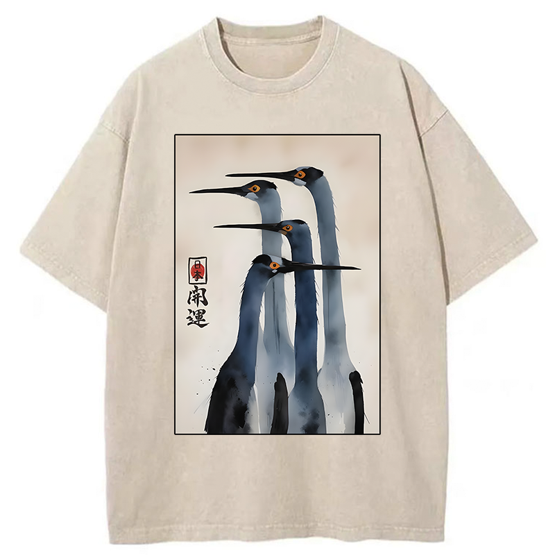 Tokyo-Lion Retro Sandhill Crane Washed T-Shirt