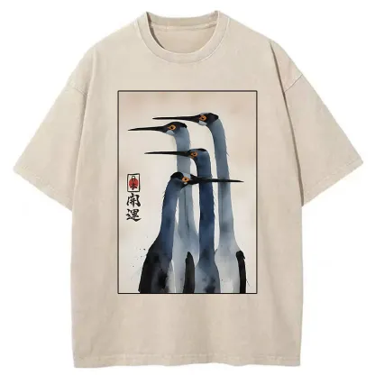 Tokyo-Lion Retro Sandhill Crane Washed T-Shirt