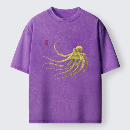 Tokyo-Lion Retro Octopus Japanese Washed T-Shirt