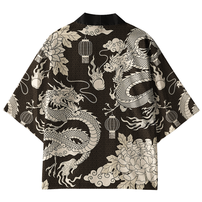 Tokyo-Lion Two Dragons Playing With A Pearl Kimono Cardigan