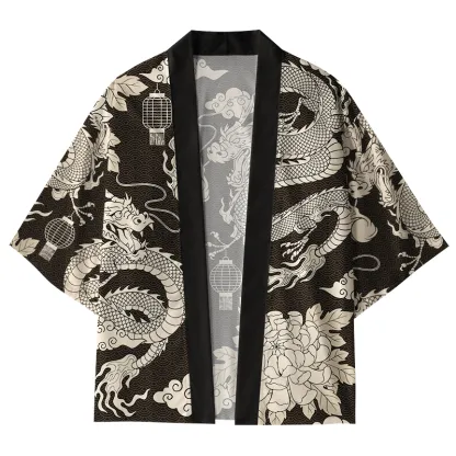 Tokyo-Lion Two Dragons Playing With A Pearl Kimono Cardigan