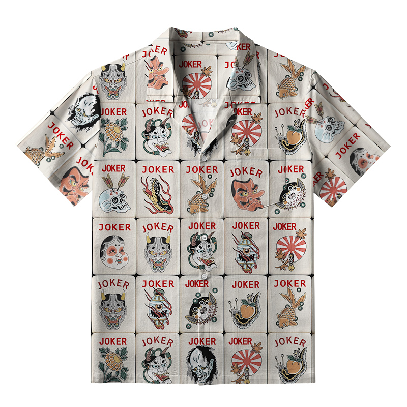 Tokyo-Lion Japanese Joker Mahjong Tiles Aloha Hawaiian Shirt