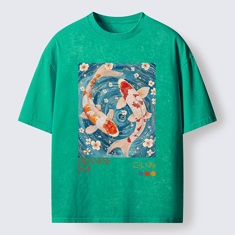 Tokyo-Lion Koi In The Water Washed T-Shirt