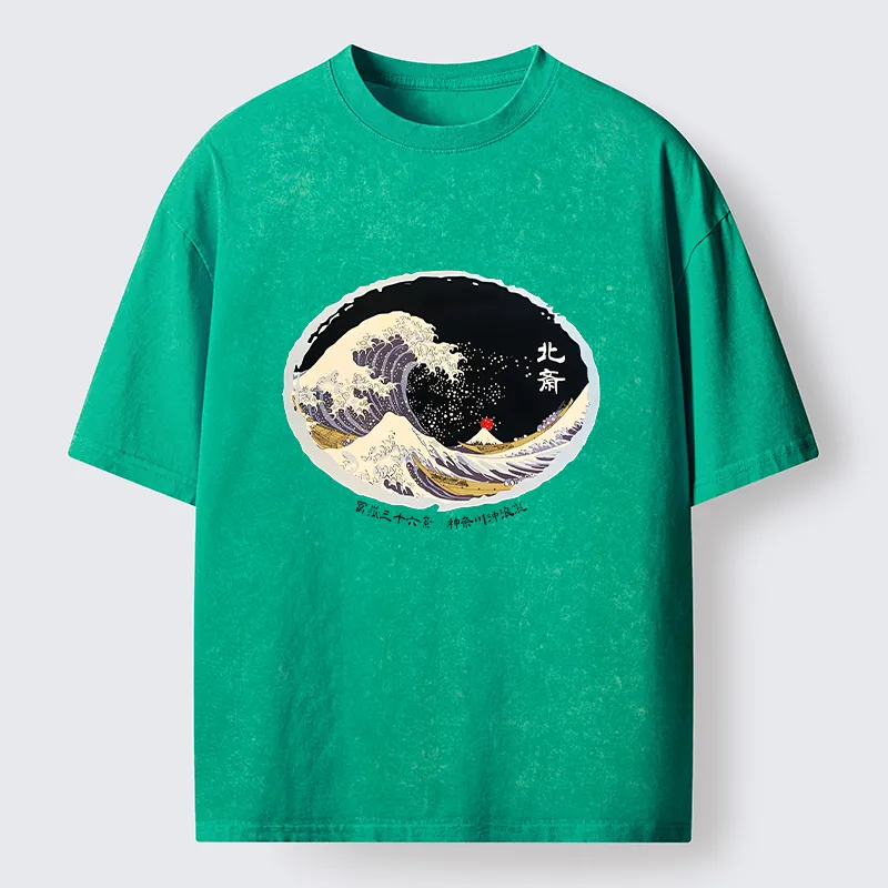 Tokyo-Lion Katsushika Hokusai Waves Washed T-Shirt
