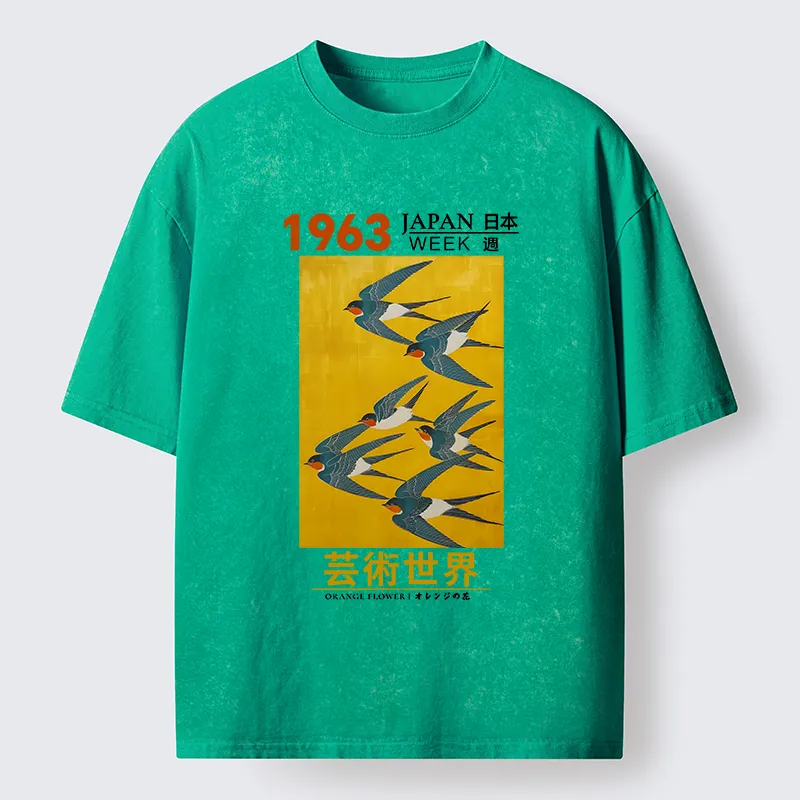 Tokyo-Lion Swallow Poster Washed T-Shirt