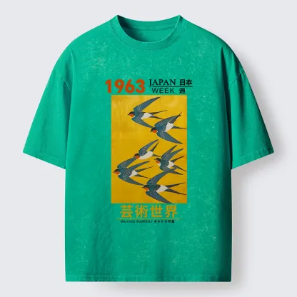 Tokyo-Lion Swallow Poster Washed T-Shirt