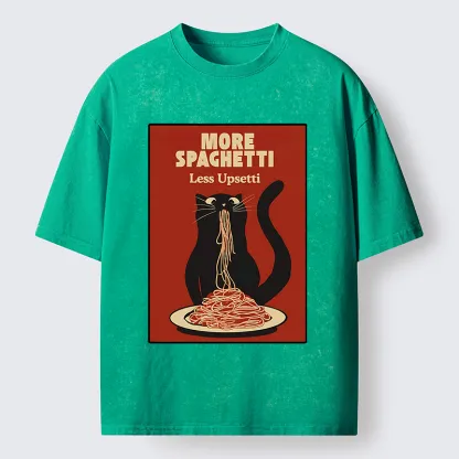 Tokyo-Lion Black Cat Eating Spaghetti Poster Washed T-Shirt