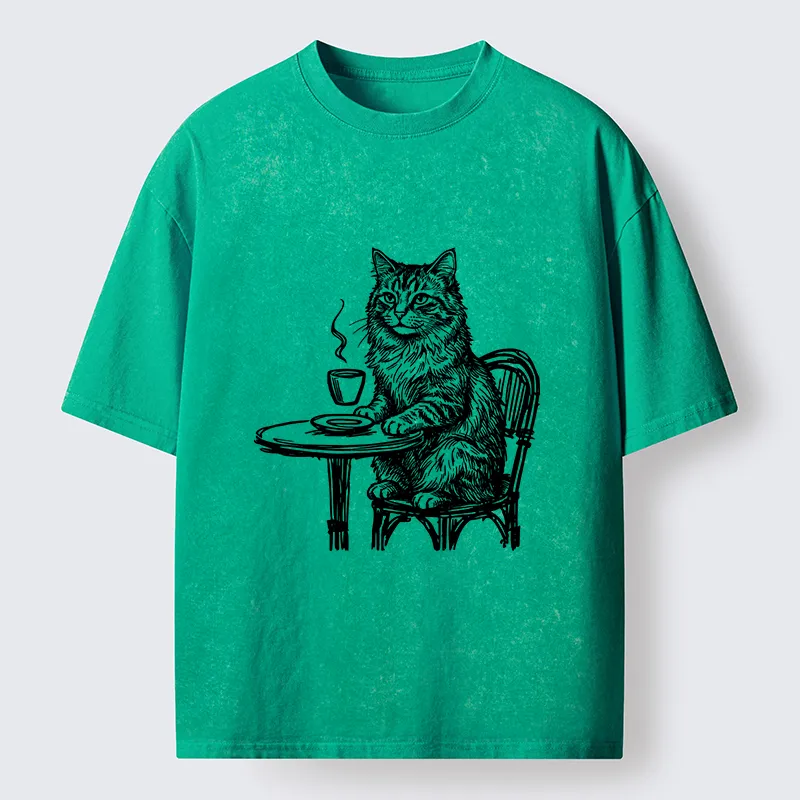 Tokyo-Lion Elegant Long-haired Cat Washed T-Shirt