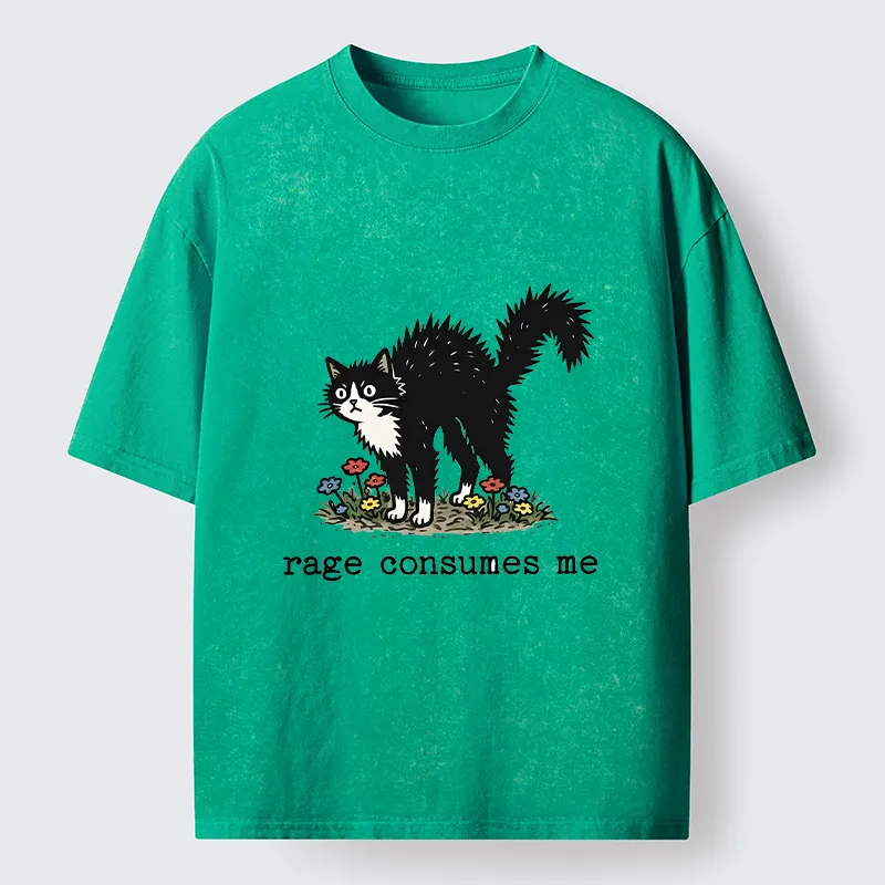 Tokyo-Lion Angry Tuxedo Cat Washed T-Shirt