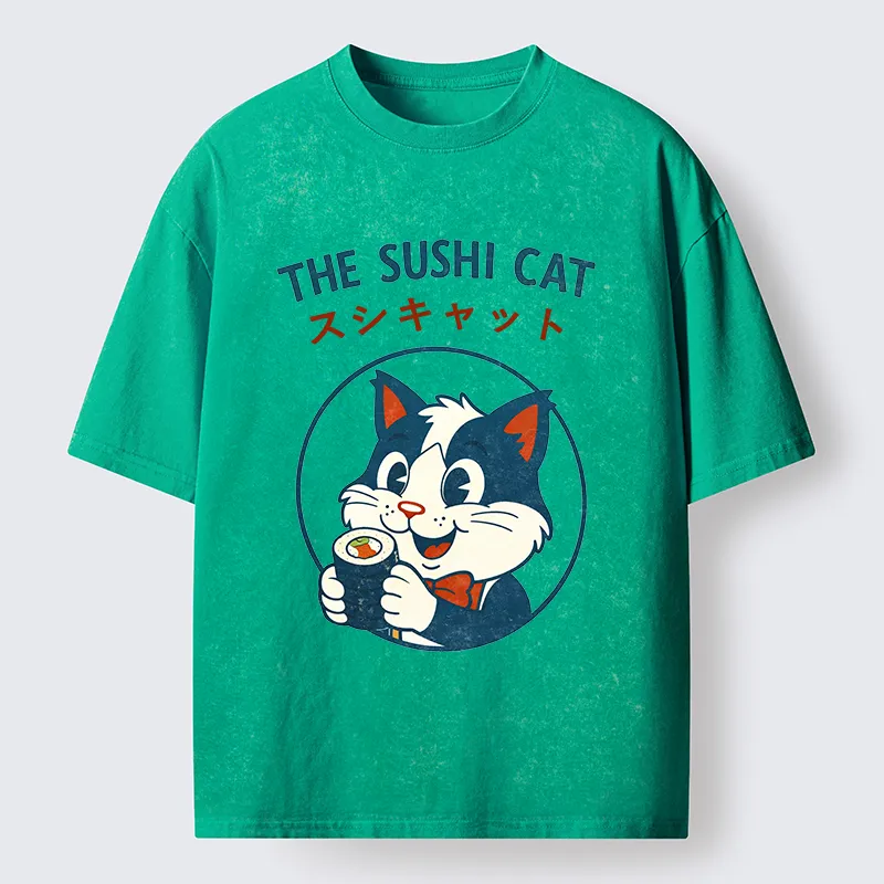 Tokyo-Lion Cat Sushi Funny Washed T-Shirt